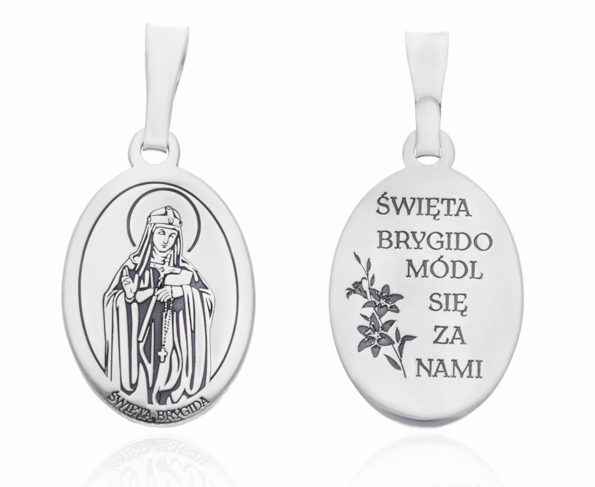 Srebrny medalik Ag 925 rodowany Św. Brygida MDC079R