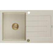 Zlewozmywaki - Mexen Bruno zlewozmywak granitowy 1-komorowy z ociekaczem 795 x 495 mm, beżowy, syfon złoty - miniaturka - grafika 1