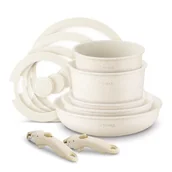 Zestawy garnków i patelni - Zestaw garnków na indukcję z powłoką non-stick 11 elementów odpinany uchwyt kremowe - miniaturka - grafika 1