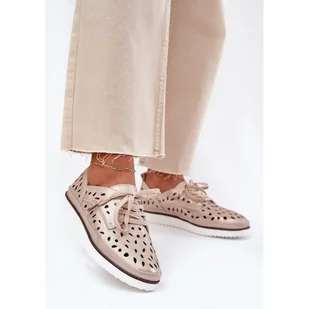 Półbuty Skórzane Damskie S.Barski LR51-611 Złote złoty - Półbuty damskie - miniaturka - grafika 1