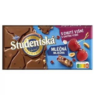 Orion Studentská Czekolada mleczna z orzechami żelkami i kawałkami galaretki wiśniowej 170 g - Czekolada - miniaturka - grafika 1