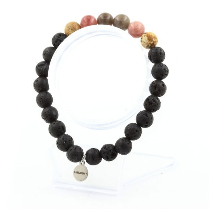 Bransoletka Perły Szafiru z Mogok, Birma, Myanmar + Kamień Słońca + Jaspis Krajobrazowy + Lava 8 mm