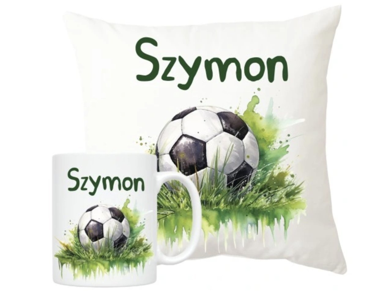 ZESTAW PODUSZKA + KUBEK Prezent SUPER PIŁKARZ PIŁKA NOŻNA BOISKO + IMIĘ 5