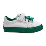 Buty dla dziewczynek - PA1 Dziecięce Sneakersy Trampki Z Przypinką Biało-Zielone Pennyn białe - miniaturka - grafika 1
