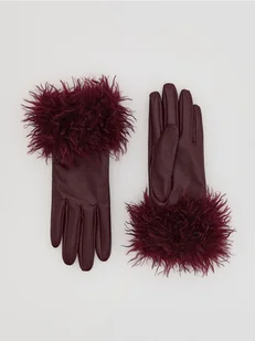 Reserved - Skórzane rękawiczki z futerkiem - mahoniowy - Moda i Uroda OUTLET - miniaturka - grafika 1