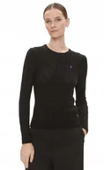 Swetry damskie - RALPH LAUREN CZARNY KLASYCZNY BAWEŁNIANY SWETER Z WARKOCZEM XXL I1E - miniaturka - grafika 1