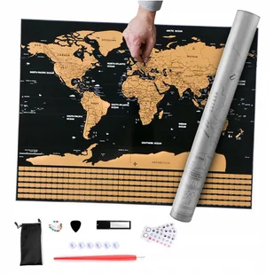 Mapa Świata Na Ścianę Zdrapka Dla Podróżnika Flagi Duży Plakat Prezent - Zabawki interaktywne dla dzieci - miniaturka - grafika 1