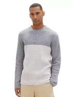 Swetry męskie - TOM TAILOR sweter męski, 34432 - szary melanż Neps Colorblock, L - miniaturka - grafika 1