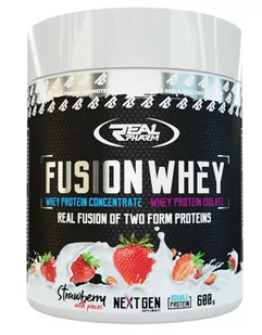 BIAŁKO Real Pharm Fusion Whey ODŻYWKA BIAŁKOWA - 600g 50/50 WPI WPC truskawka z kawałkami truskawek - Odżywki białkowe - miniaturka - grafika 1