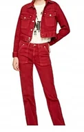 Spodnie damskie - Pepe Jeans Czerwone Spodnie Jeansowe 28/32 P9L - miniaturka - grafika 1