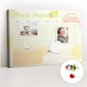 Tablice i flipcharty - Szkolna Tablica korkowa 60x40 cm, Kolorowe Pinezki, wzór Rodzinny planer - miniaturka - grafika 1