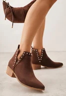 Botki damskie - Brązowe Ażurowe Botki Vices na Obcasie Ozdobione Wycięciem i Nitami Lilfedi - miniaturka - grafika 1