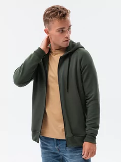 Bluzy męskie - Bluza męska rozpinana z kapturem - khaki V1 OM-SSZP-0124 - grafika 1