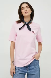 Koszulki sportowe damskie - Tommy Hilfiger t-shirt bawełniany kolor różowy - grafika 1