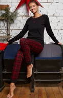 Piżamy damskie - Piżama damska na długi rękaw i długie nogawki Ordesa, Kolor czarno-czerwony, Rozmiar M, Italian Fashion - Intymna - miniaturka - grafika 1