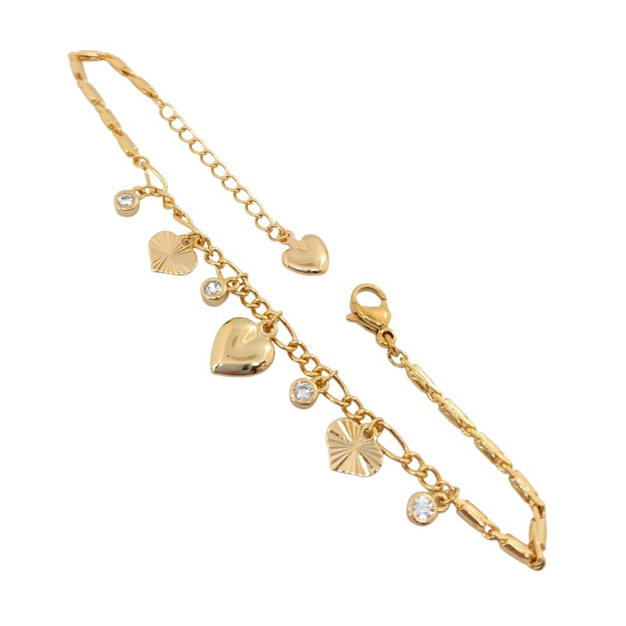 Bransoletka trzy serca - Pozłacana 18k