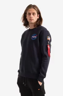 Alpha Industries bluza Space Shuttle Sweater męska kolor granatowy z nadrukiem 178307 07 - Bluzy męskie - miniaturka - grafika 1