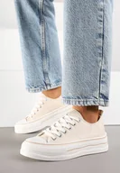 Trampki damskie - Beżowe Casualowe Trampki na Niskiej Platformie Natirinne - miniaturka - grafika 1