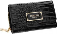 Portfele - Czarny Średni Portfel Damski Monnari Lakierowany Wzór Łuski Dużo Przegródek - miniaturka - grafika 1