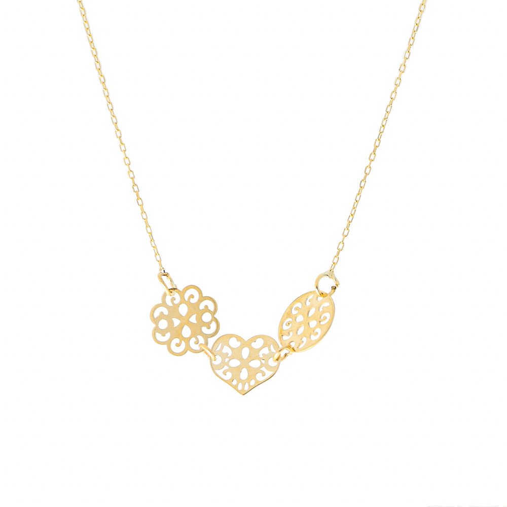 Złoty naszyjnik celebrytka z 3 ażurowymi elementami 42-45 cm pr. 585