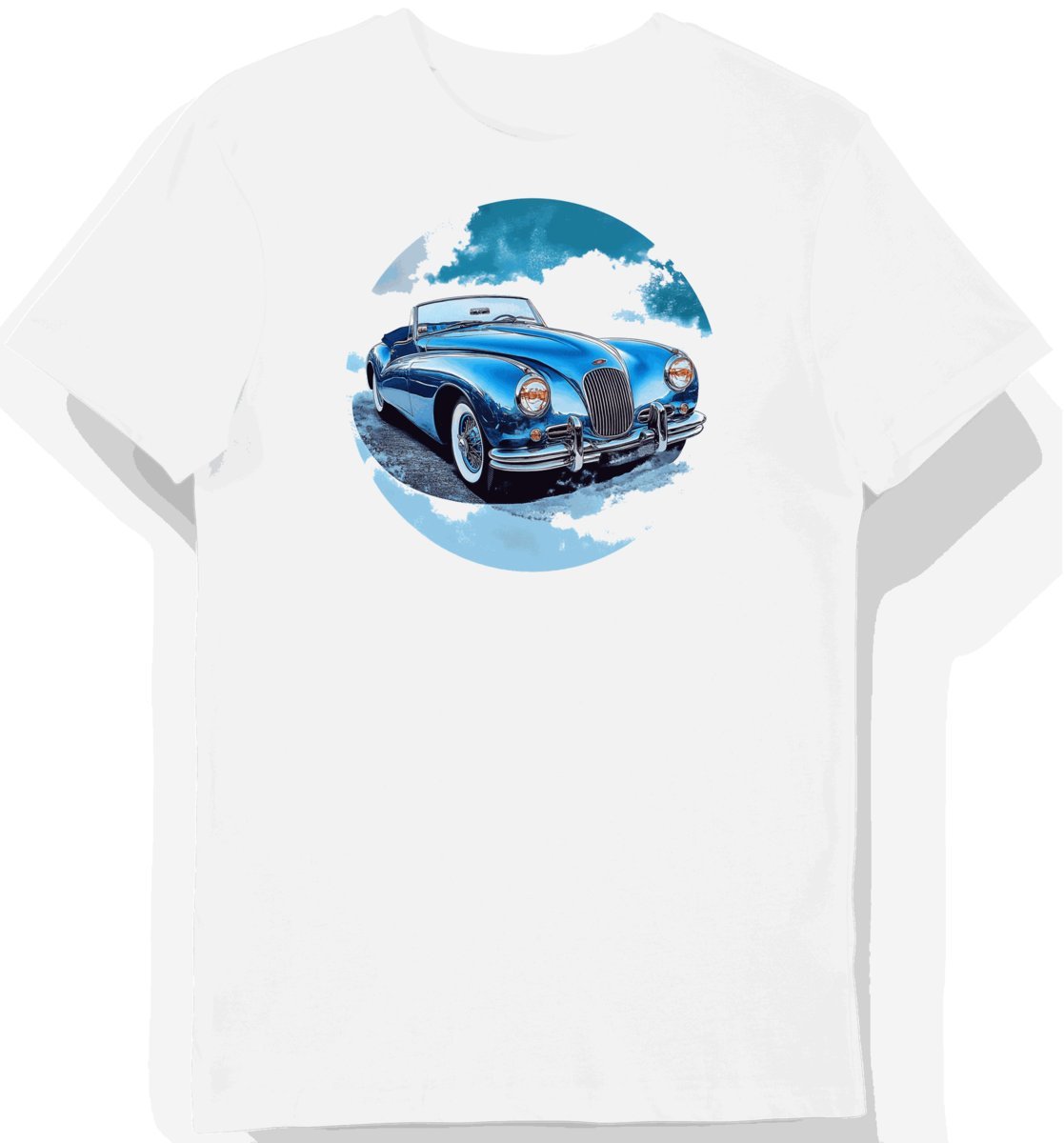 Koszulka męska biała z grafiką niebieskiego auta klasycznego XXL