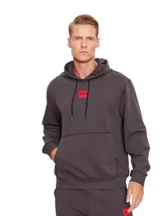 HUGO Daratschi214 Regular -Fit męska bluza z kapturem z bawełny Terry z logo, Dark Grey23., L - Bluzy męskie - miniaturka - grafika 1