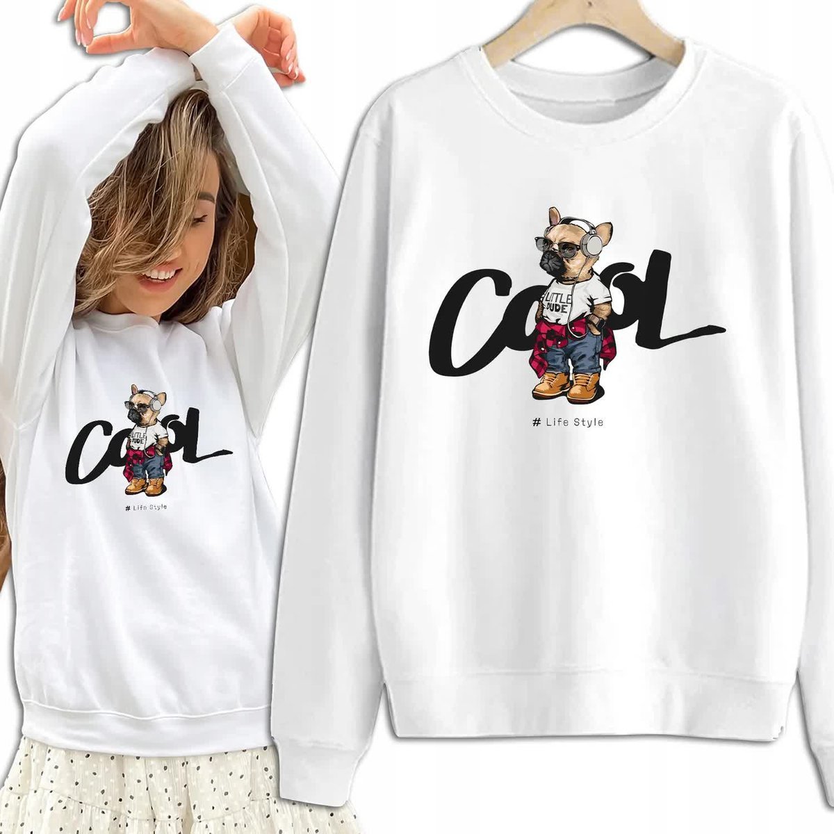 Bluza Damska Biała Dresowa LIFE STYLE Kobiece Dziewczęce Piękne Wzory - M