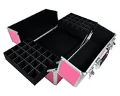 Walizki - Kuferek kosmetyczny 2 poziomy: na lampę, frezarkę, lakiery RÓŻOWY - miniaturka - grafika 1