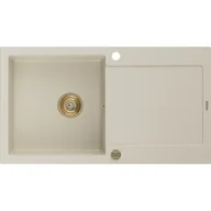 Zlewozmywaki - Mexen Leo zlewozmywak granitowy 1-komorowy z ociekaczem 900 x 500 mm, beżowy, syfon złoty - miniaturka - grafika 1