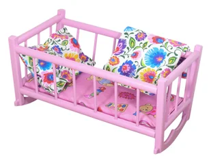 KO��YSKA RETRO drewniana ������eczko r����owe dla lalek po��ciel w ��owicki wz��r - Domki dla lalek - miniaturka - grafika 1