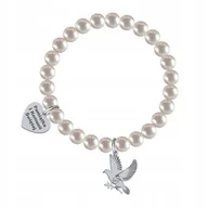 Bransoletki - Bransoletka Uniwersalna Gołąb Serce z Grawerem Perły Prezent na Komunię - miniaturka - grafika 1