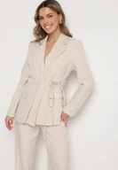 Marynarki i żakiety damskie - Jasnobeżowa Marynarka z Ozdobnym Wiązaniem Lenirin - miniaturka - grafika 1