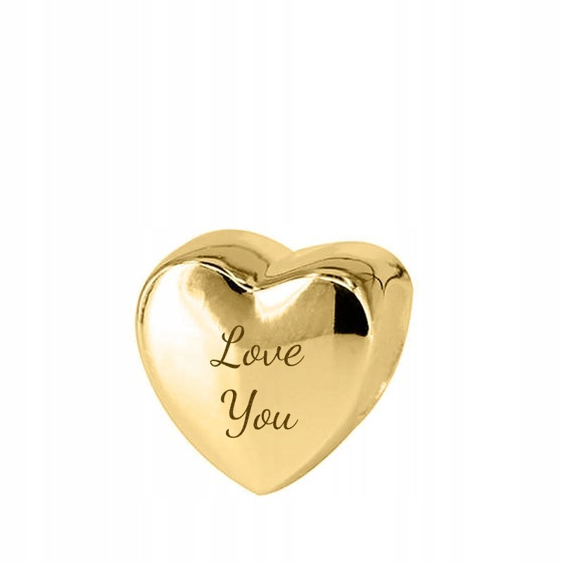 Charms Złoty Serce z Imieniem Grawerem Imię Love You SREBRO 925 + GRAWER