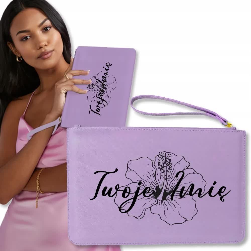 Torebka Kopertówka FIOLETOWA Kwiaty TWOJE IMIĘ