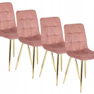 Krzesła - Zestaw Krzesło Tapicerowane Welurowe Kuchenne Różowe Do Jadalni YORK 4x - miniaturka - grafika 1