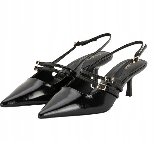 ALDO CZÓŁENKA DAMSKIE LAKIEROWANE CZARNE ZE ZŁOTYMI KLAMRAMI 38 T7B