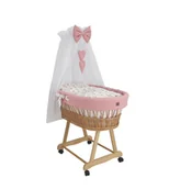 Łóżeczka i kojce - Wiklinowy kosz Mojżesza LENA naturalny z pościelą wafelkową różową. - miniaturka - grafika 1