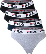 Majtki damskie - Majtki damskie FILA - 4-pak majtek, logo w pasie, bawełna elastyczna, jednokolorowe czarny/szary/granatowy XS - miniaturka - grafika 1