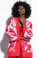 Swetry damskie - Kolorowy bawełniany kardigan serca F1811 Czerwony - miniaturka - grafika 1