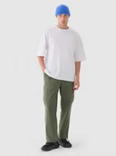 Spodnie męskie - Męskie spodnie materiałowe cargo Outhorn OTHWAW24TTROM0893 - zielone - miniaturka - grafika 1