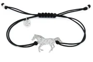 Bransoletki - Bransoletka "Czarny Sznurek Ze Srebrnym Koniem" - miniaturka - grafika 1