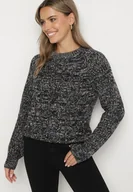 Swetry damskie - Czarny Sweter z Wełną Ozdobiony Kolorową Nitką Ściągaczami i Tłoczeniem Teralie - miniaturka - grafika 1