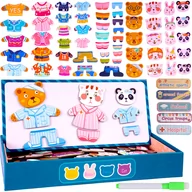 Zabawki interaktywne dla dzieci - Klocki Puzzle Magnetyczne Układanka Ubieranie Ubieranka Mis Kotek 68el - miniaturka - grafika 1
