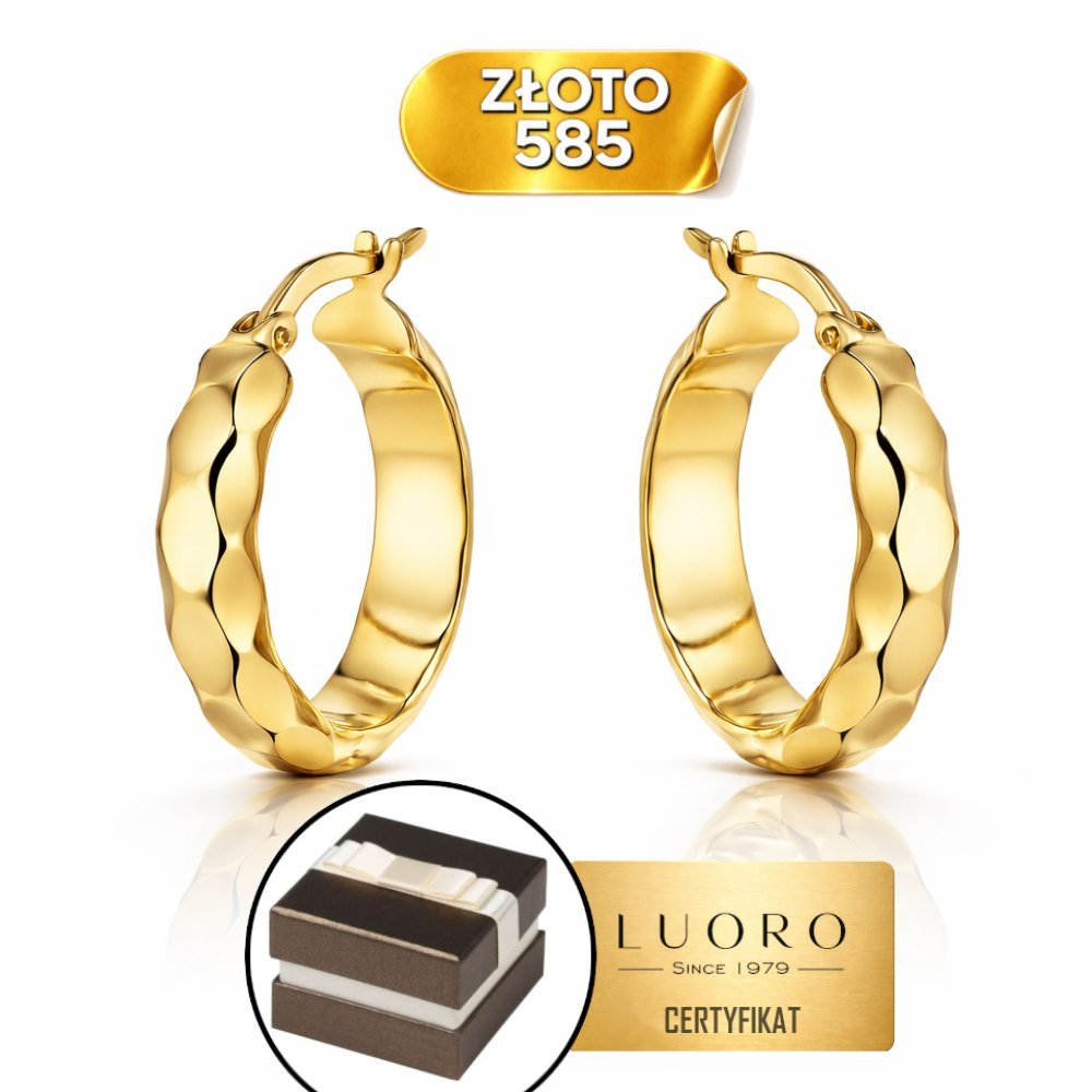 KOLCZYKI ZŁOTE 585 14K KÓŁKA DIAMENTOWANE 19 MM ZAPIĘCIE ANGIELSKIE