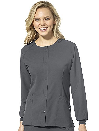 WonderWink 8155APEWTXS W123 damska kurtka rozgrzewająca z okrągłym dekoltem, cyna, standardowy rozmiar XS