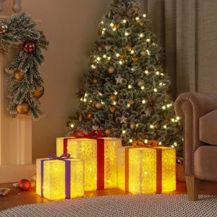 vidaXL Podświetlane prezenty świąteczne, 3 szt., 64 LED, ciepła biel - Oświetlenie świąteczne - miniaturka - grafika 1