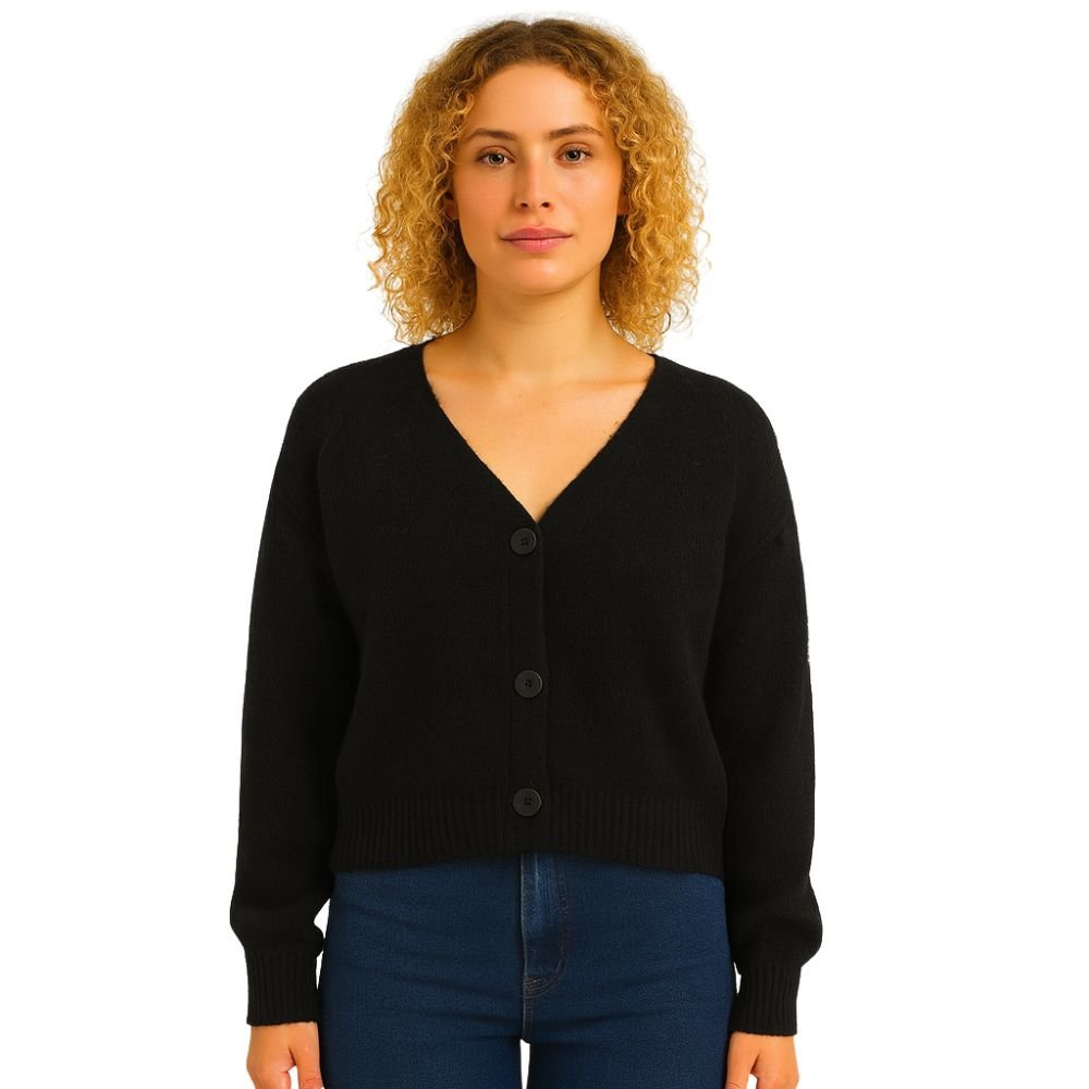 Sweter Damski Kardigan z Guzikami Włoski Czarny