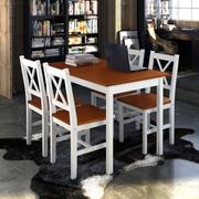 vidaXL Drewniany zestaw: stół i cztery krzesła, kolor biel brąz