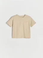 Bluzki dla niemowląt - Reserved - Bawełniany t-shirt oversize - beżowy - miniaturka - grafika 1