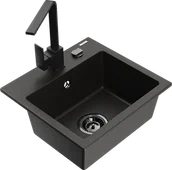 Zlewozmywaki z baterią - Mexen Milo zlewozmywak granitowy 1-komorowy z baterią kuchenną Rita, czarny/złoty metalik - 6505-75-670300-70-B - miniaturka - grafika 1